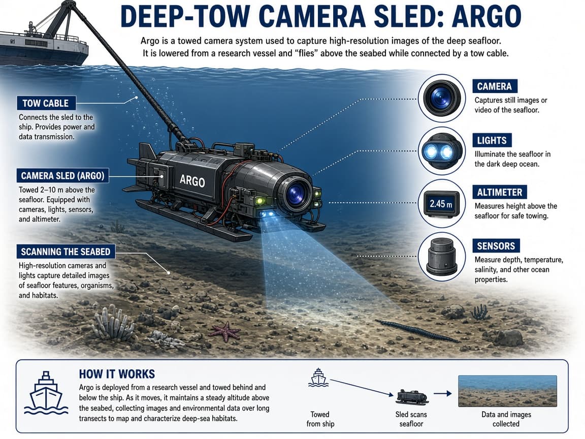 Educational deep-sea camera sled diagram