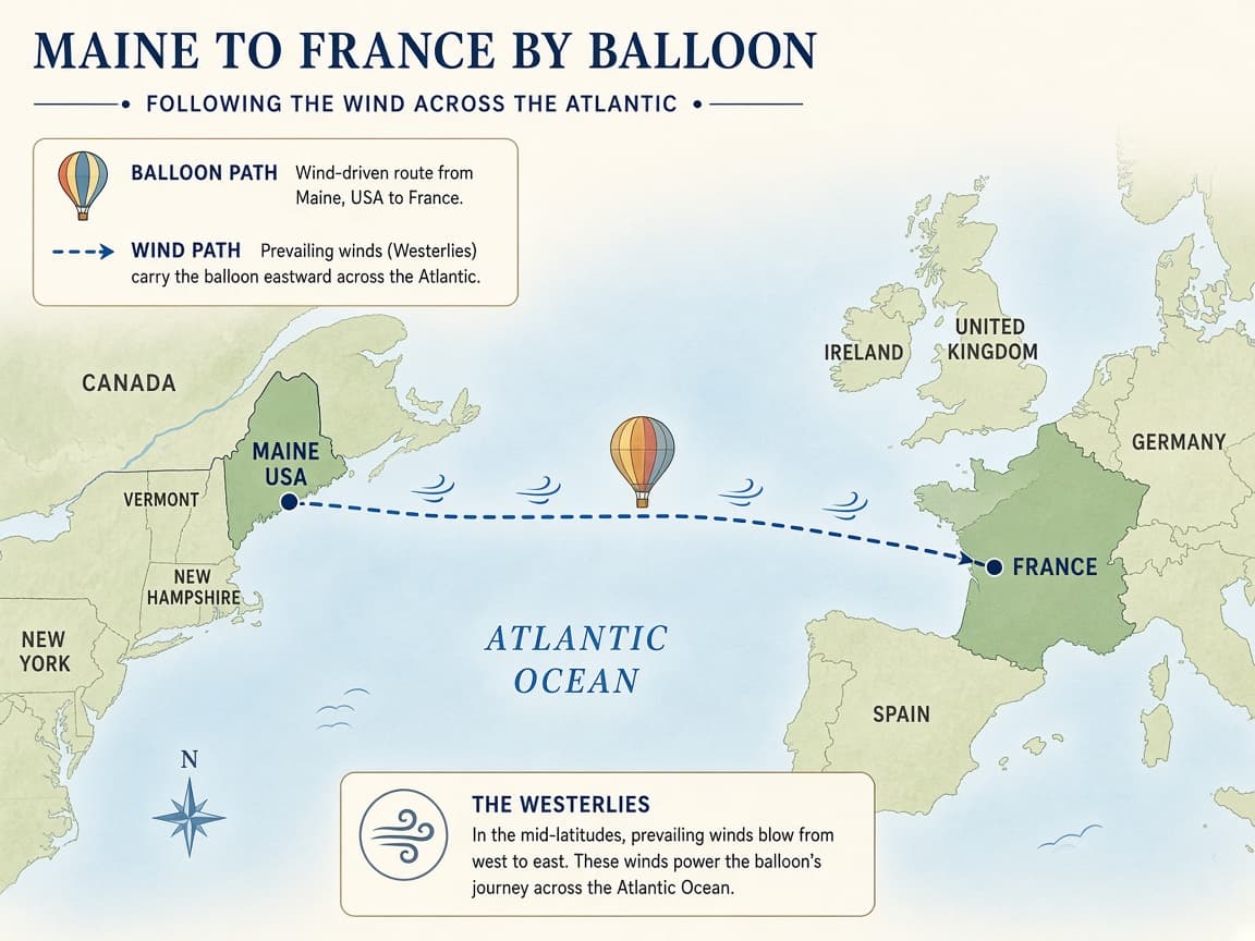 Educational Atlantic balloon route diagram