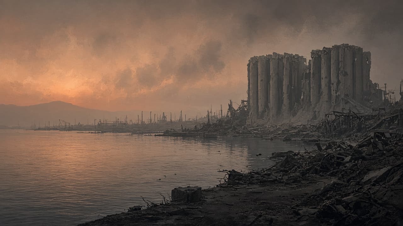 Illustrative view of the shock wave and smoke cloud over the port of Beirut on 4 August 2020