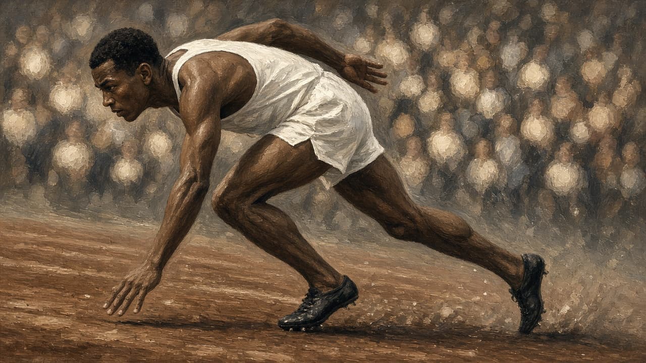 Illustrative view of the 1936 Berlin Olympic stadium track and packed stands