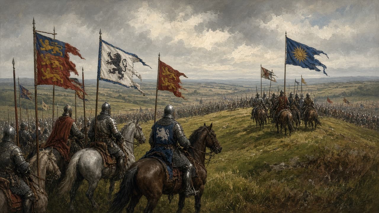 Illustrative view of armies meeting on Bosworth Field