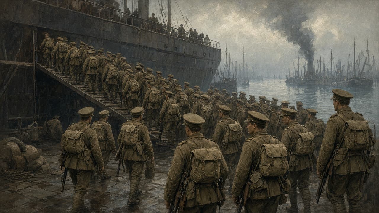 Illustrative view of crowds in London on the night Britain declared war on Germany in August 1914