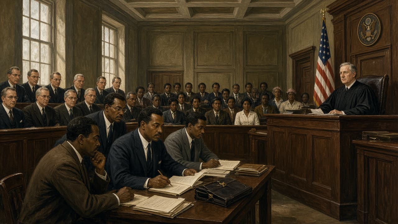 Illustrative courtroom civil rights scene