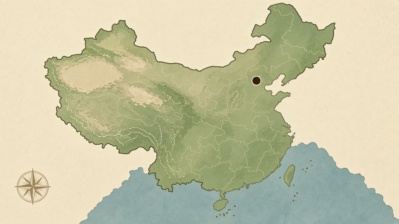 Educational map of China showing Beijing, key provinces and the People's Republic's borders around 1976