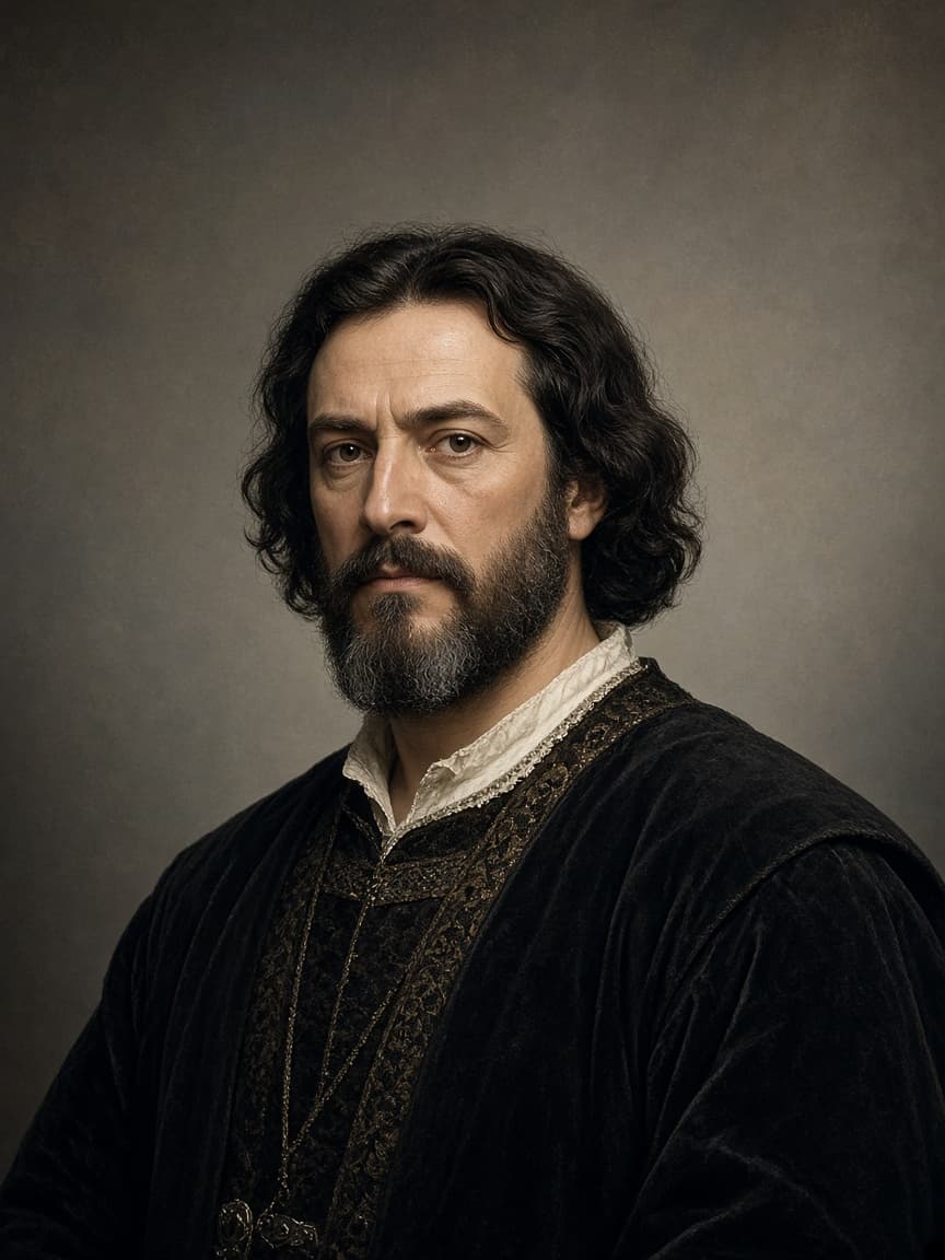 Illustrative portrait of Christopher Columbus in fifteenth century dress