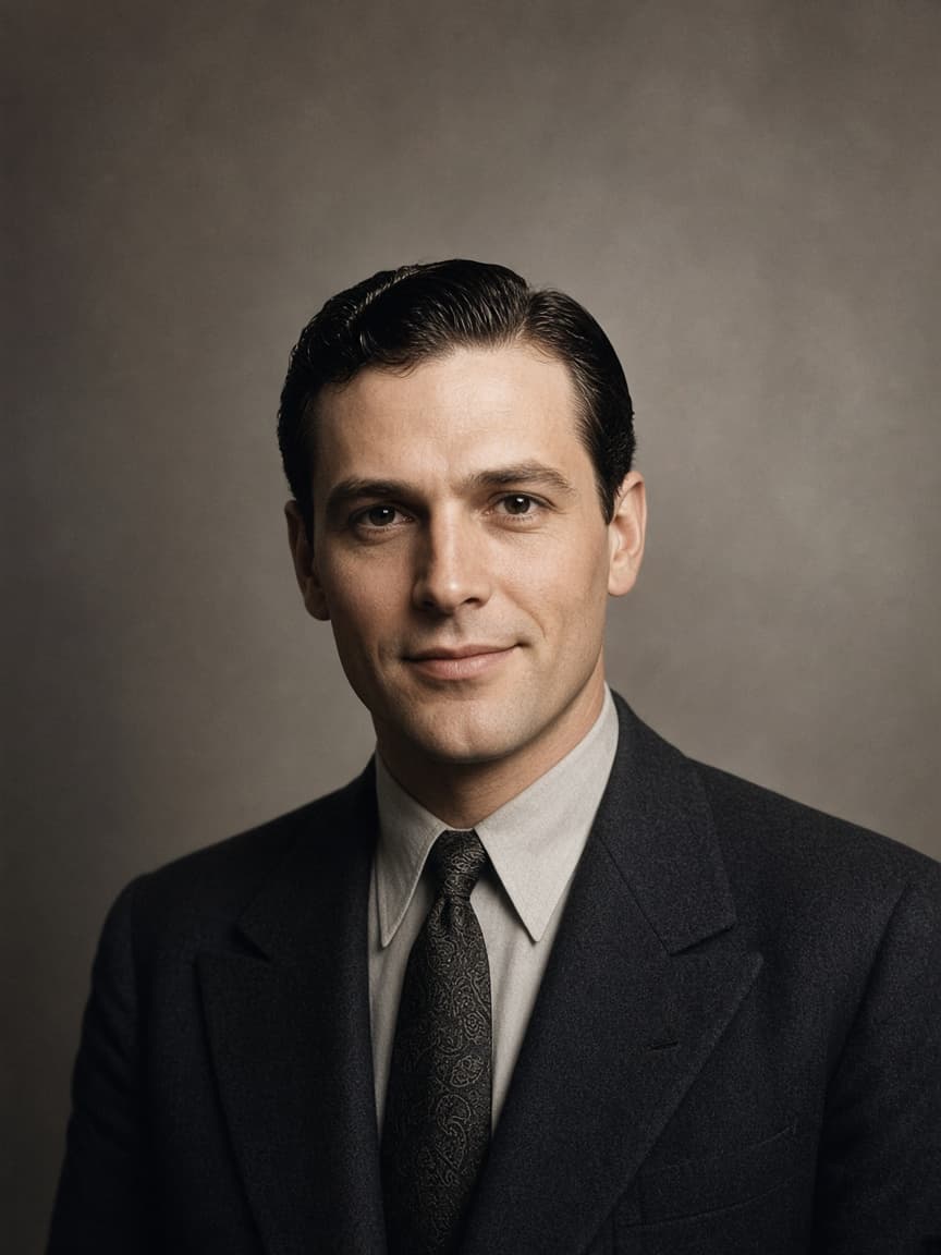 Illustrative portrait of John Dillinger in a suit and hat
