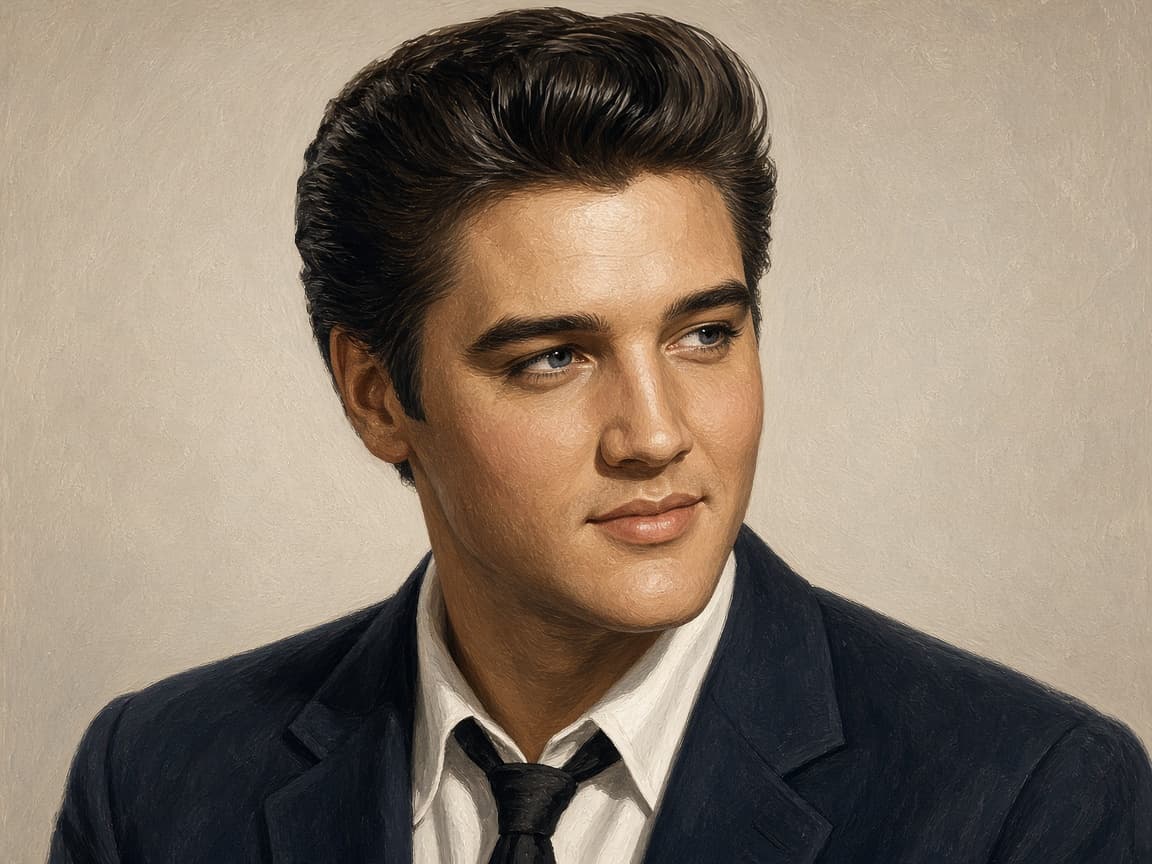 Illustrative portrait of Elvis Presley in a performance jumpsuit