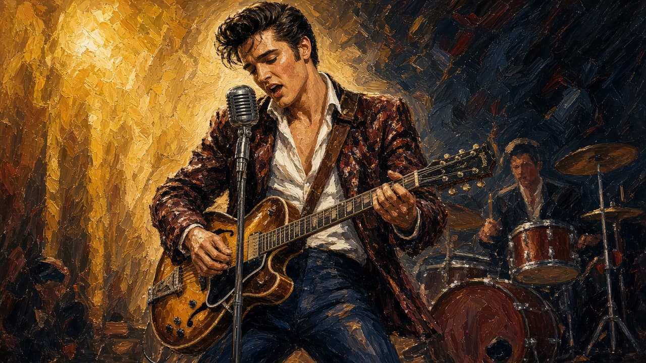 Illustrative Elvis on 1950s stage