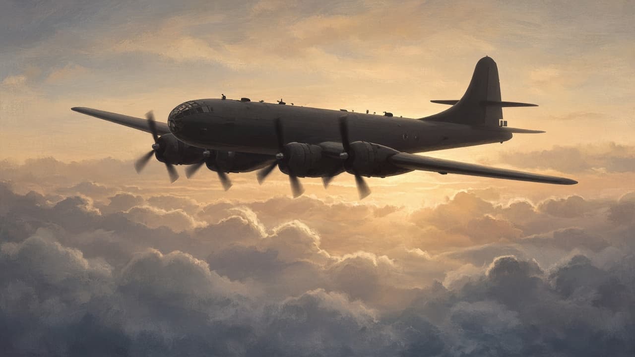 Illustrative view of a B-29 Superfortress bomber of the type that carried the Hiroshima bomb