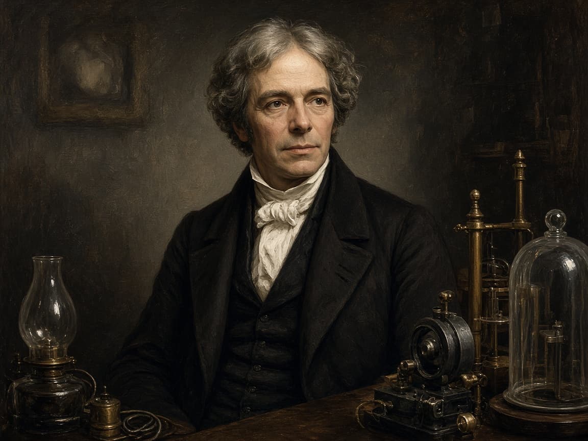 Illustrative portrait of Michael Faraday in his laboratory