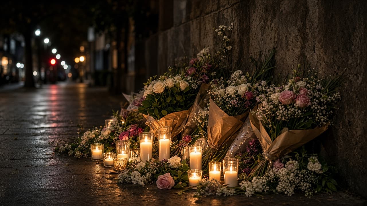 Illustrative memorial candles on a street