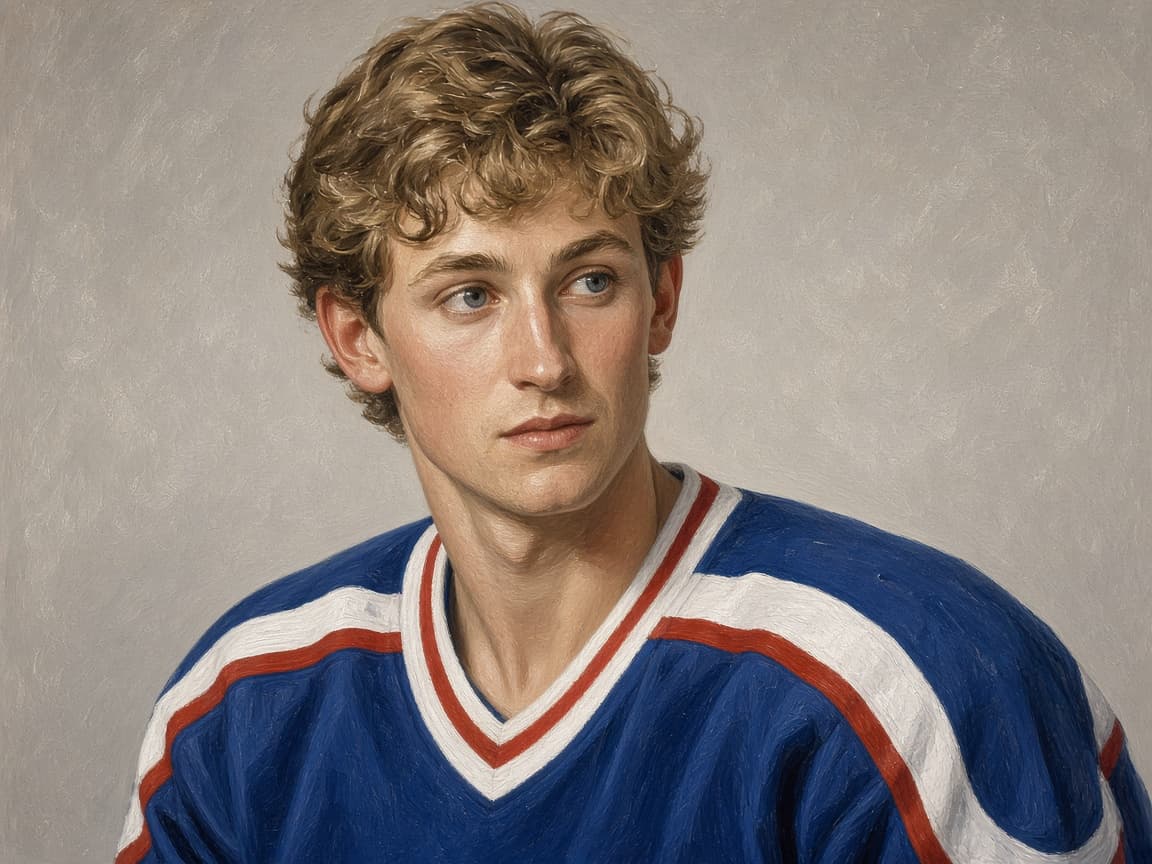 Illustrative portrait of Wayne Gretzky in a hockey jersey