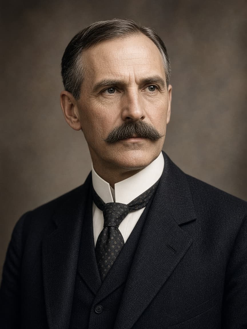 Illustrative portrait of Henry Ford in a suit