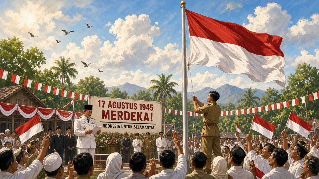 Illustrative Indonesian flag raising 1945