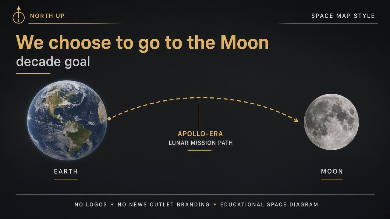 Educational diagram of Earth, the Moon and a crewed lunar mission path