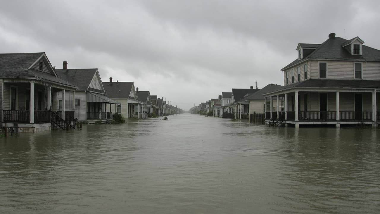 Illustrative flooded New Orleans neighborhood after Hurricane Katrina