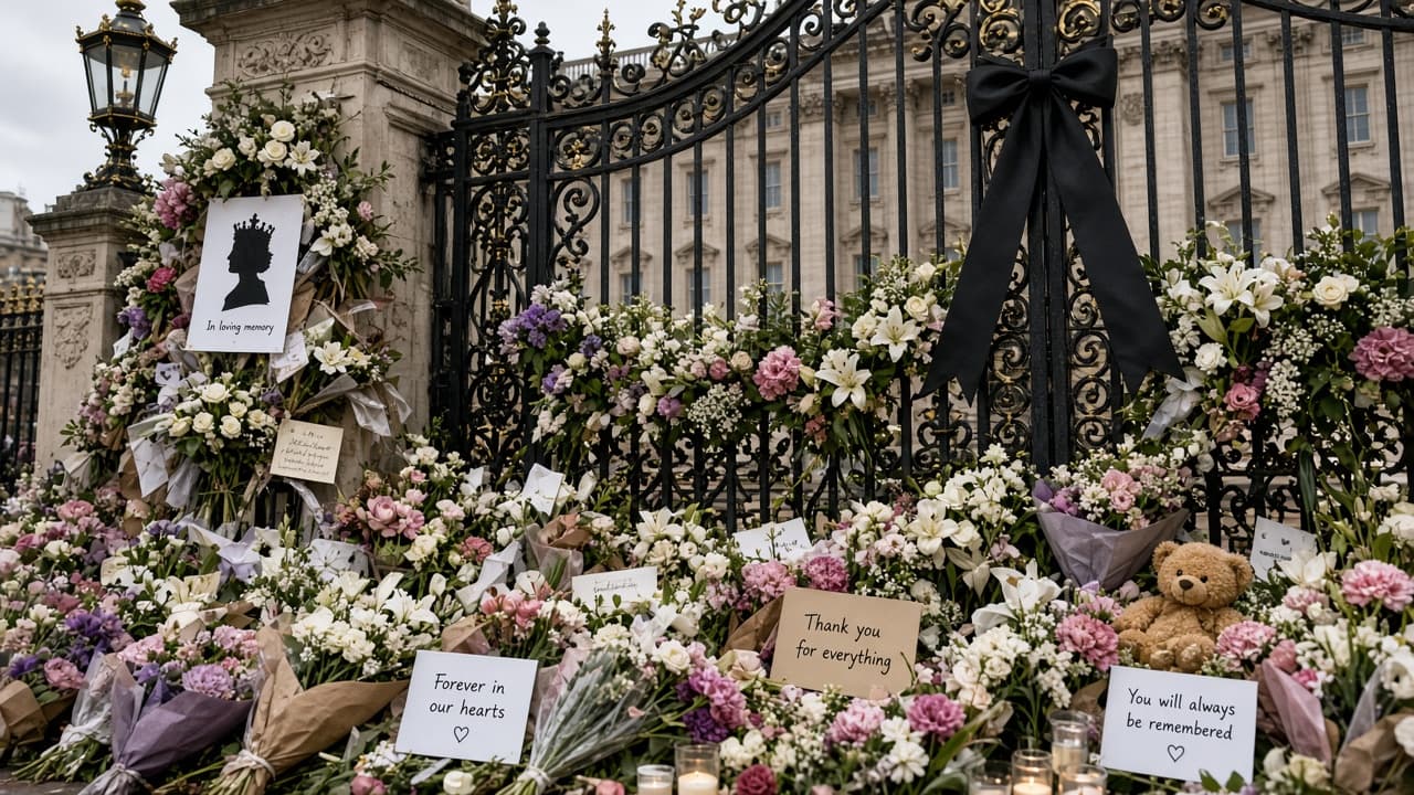 Illustrative flower memorial at palace gates