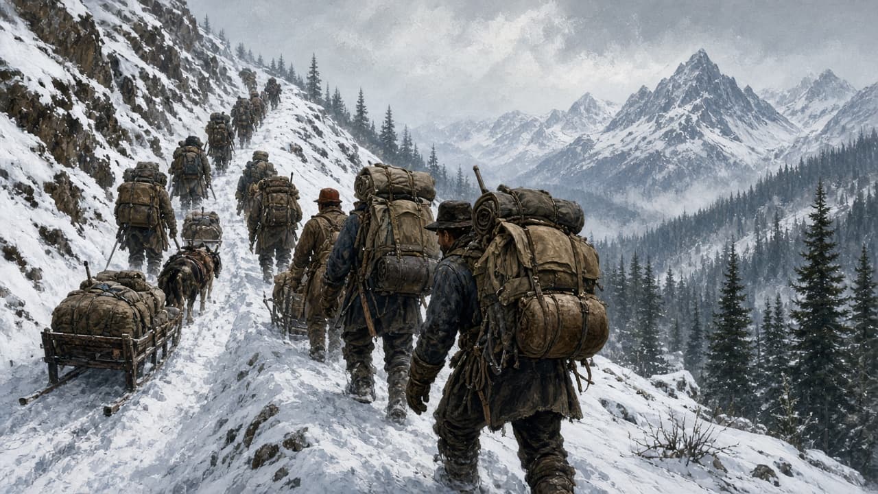 Illustrative miners working a Yukon creek for gold