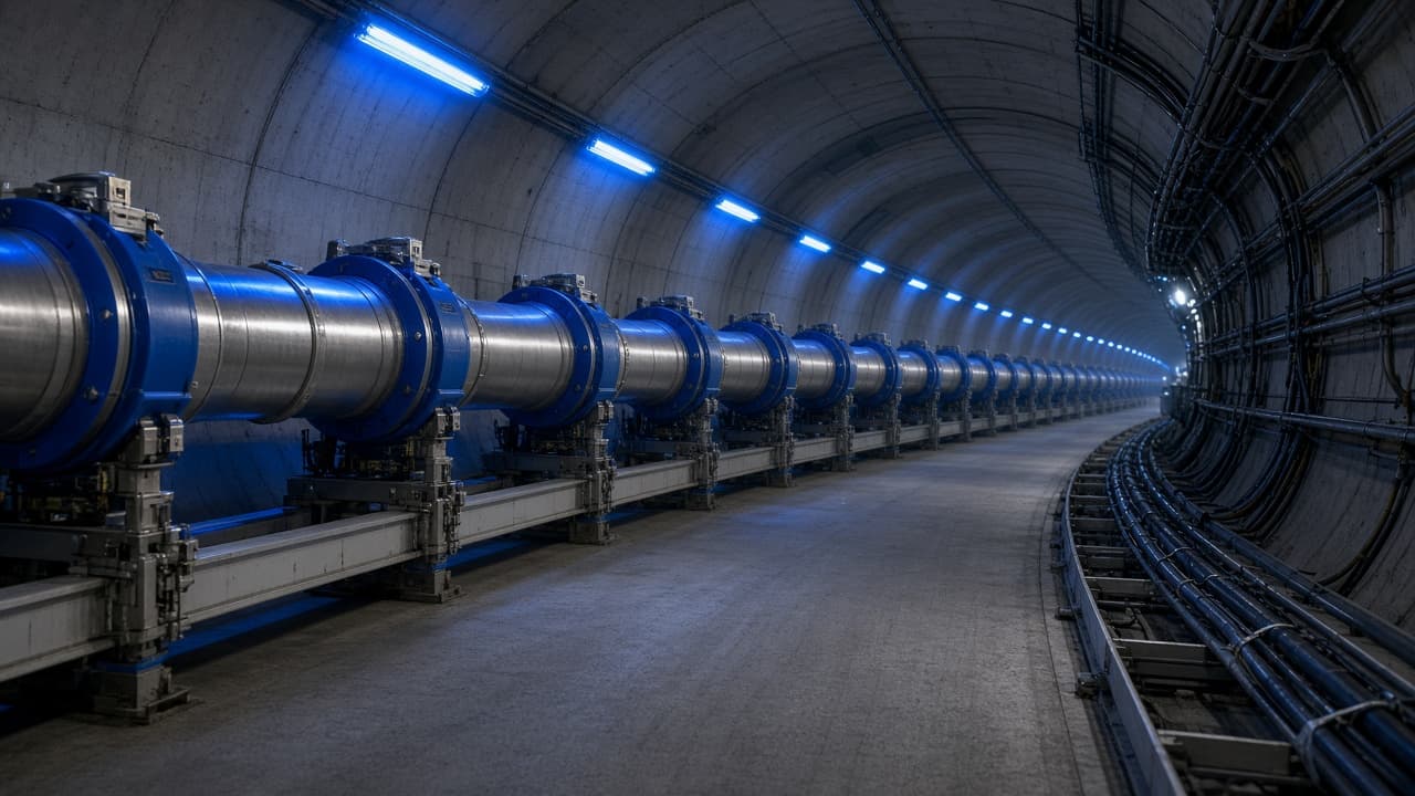 Illustrative view of a particle accelerator tunnel