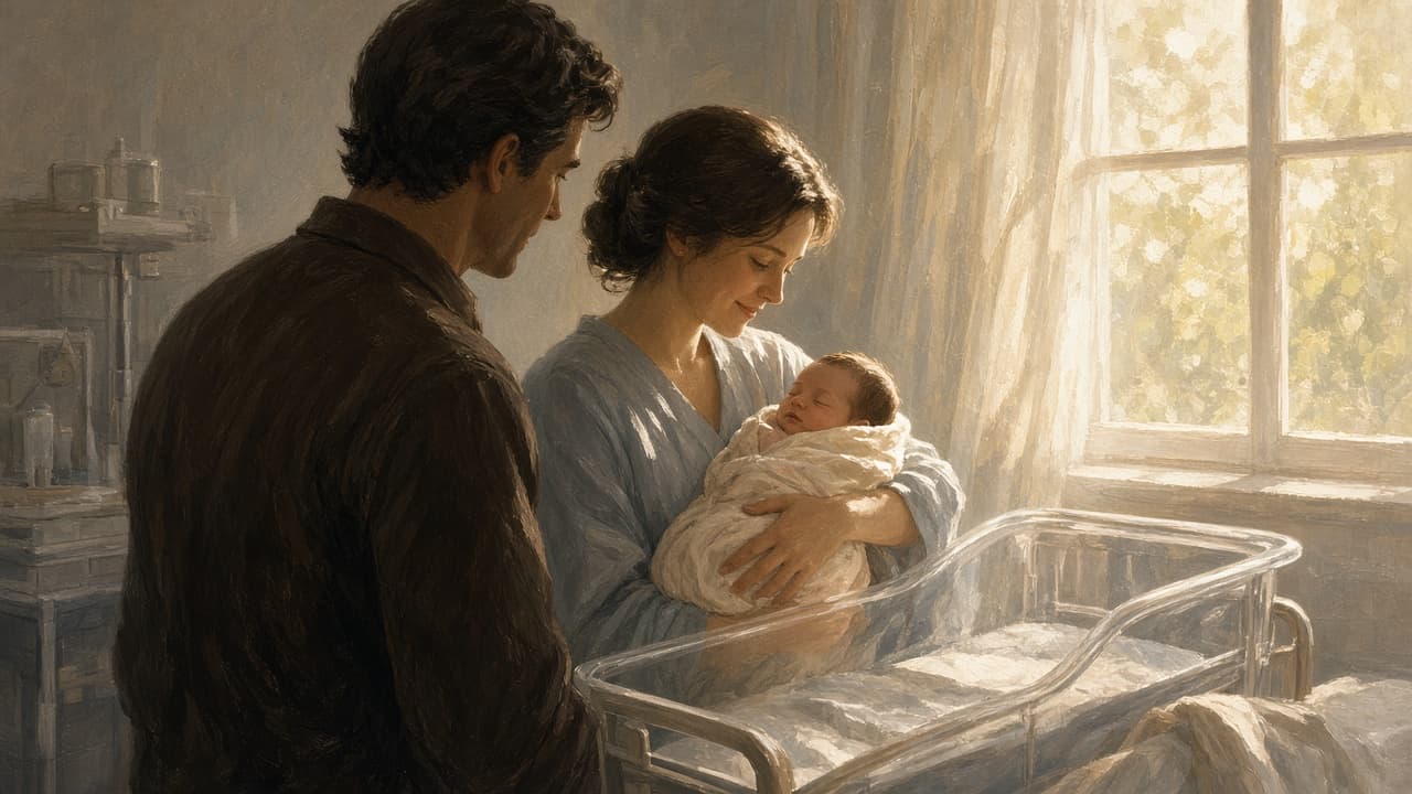 Illustrative scene of a newborn at Oldham General Hospital in July 1978
