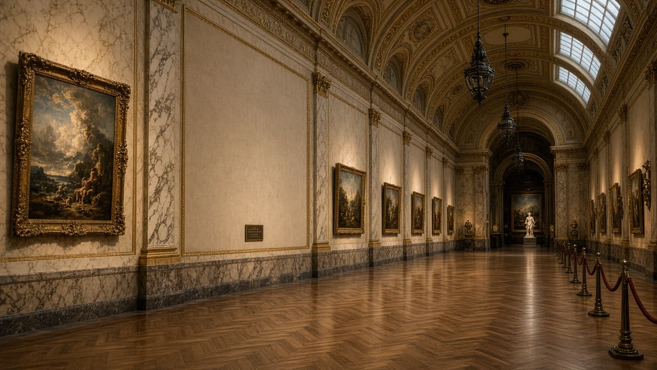 Illustrative Louvre gallery interior