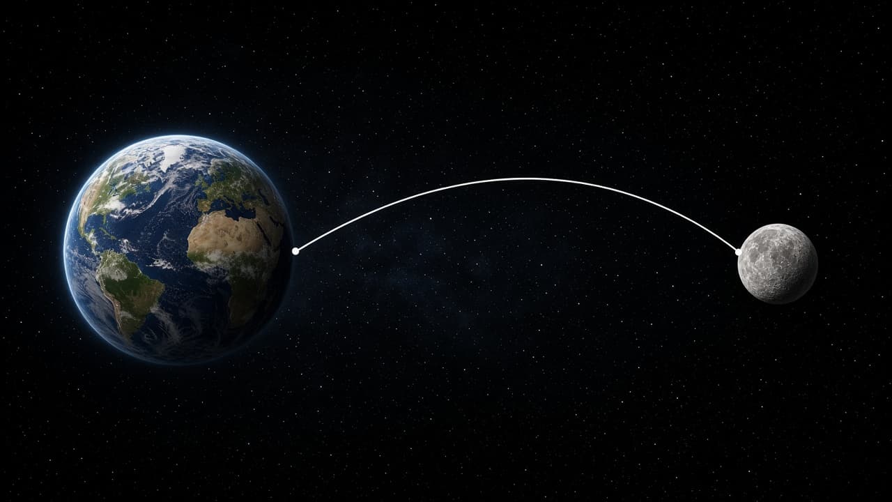 Educational diagram of Earth-to-Moon ballistic trajectory ending in impact