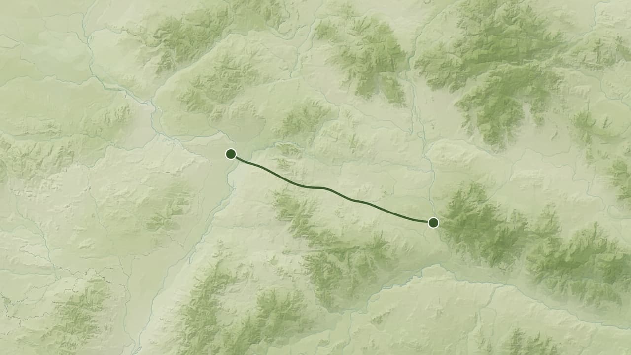 Map of the 1888 Bertha Benz route from Mannheim through Heidelberg and Wiesloch to Pforzheim
