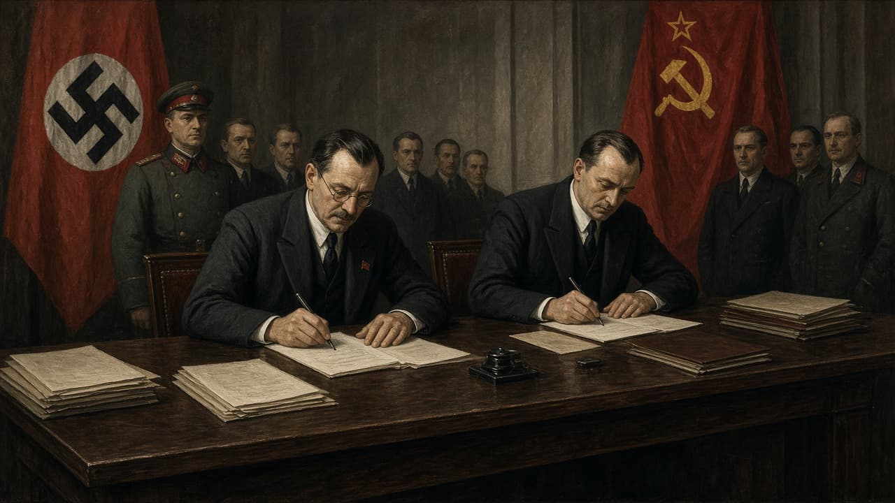 Illustrative scene of the Molotov-Ribbentrop Pact signing
