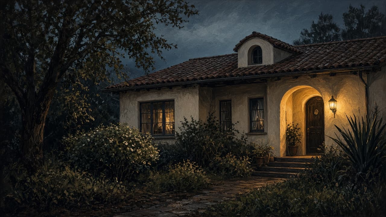 Illustrative view of the Spanish-style Brentwood bungalow where Marilyn Monroe lived in 1962