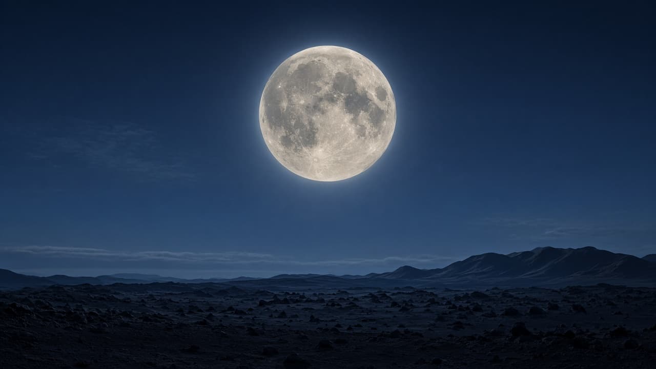 Full moon over a dark landscape
