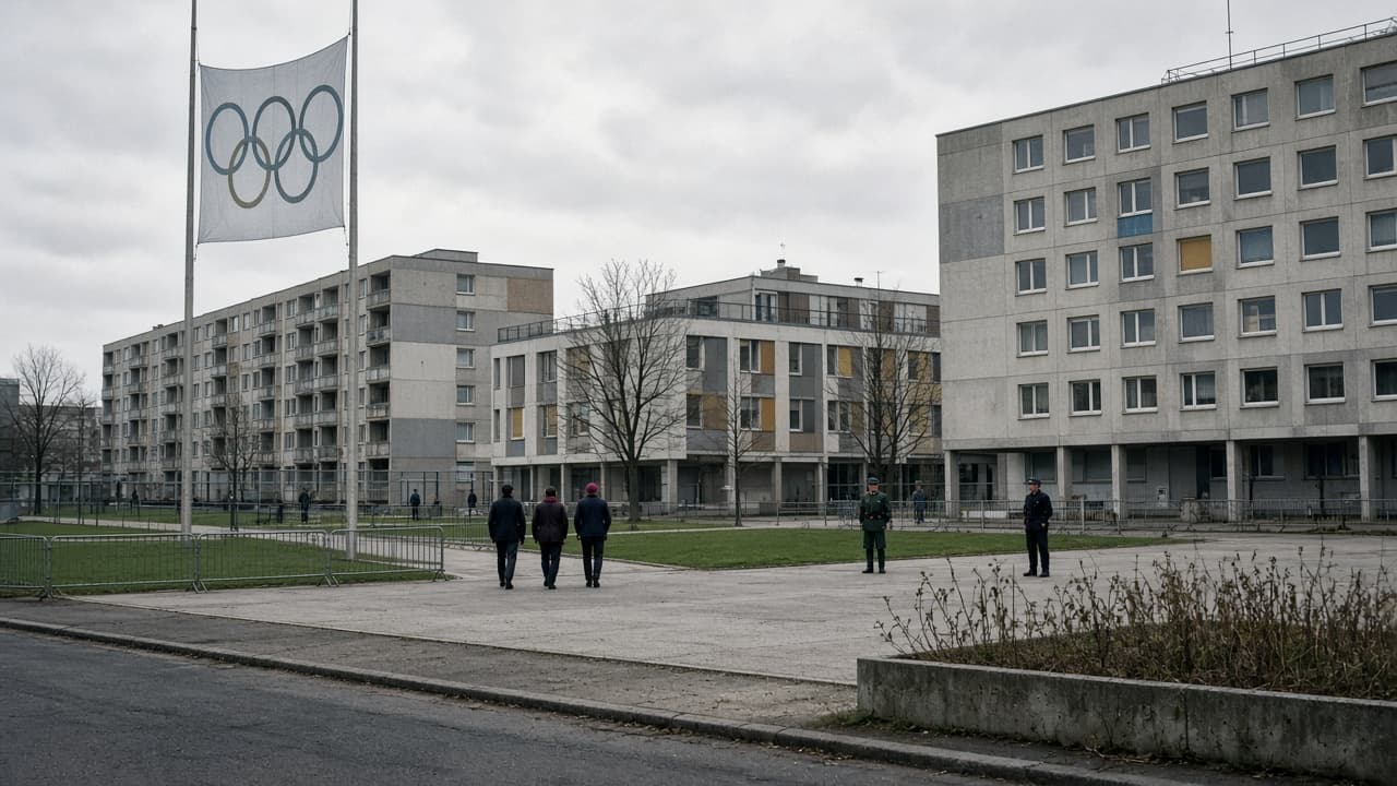 Illustrative somber scene of the 1972 Munich Olympics crisis