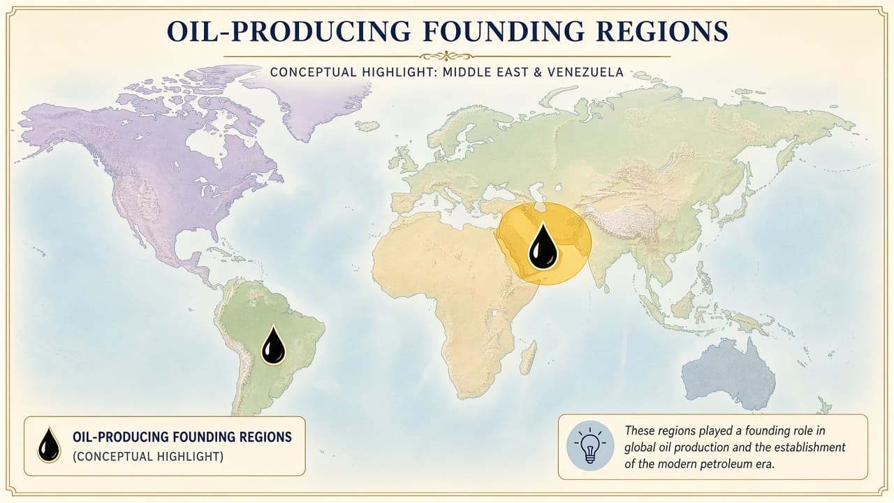 Educational map highlighting founding OPEC member countries