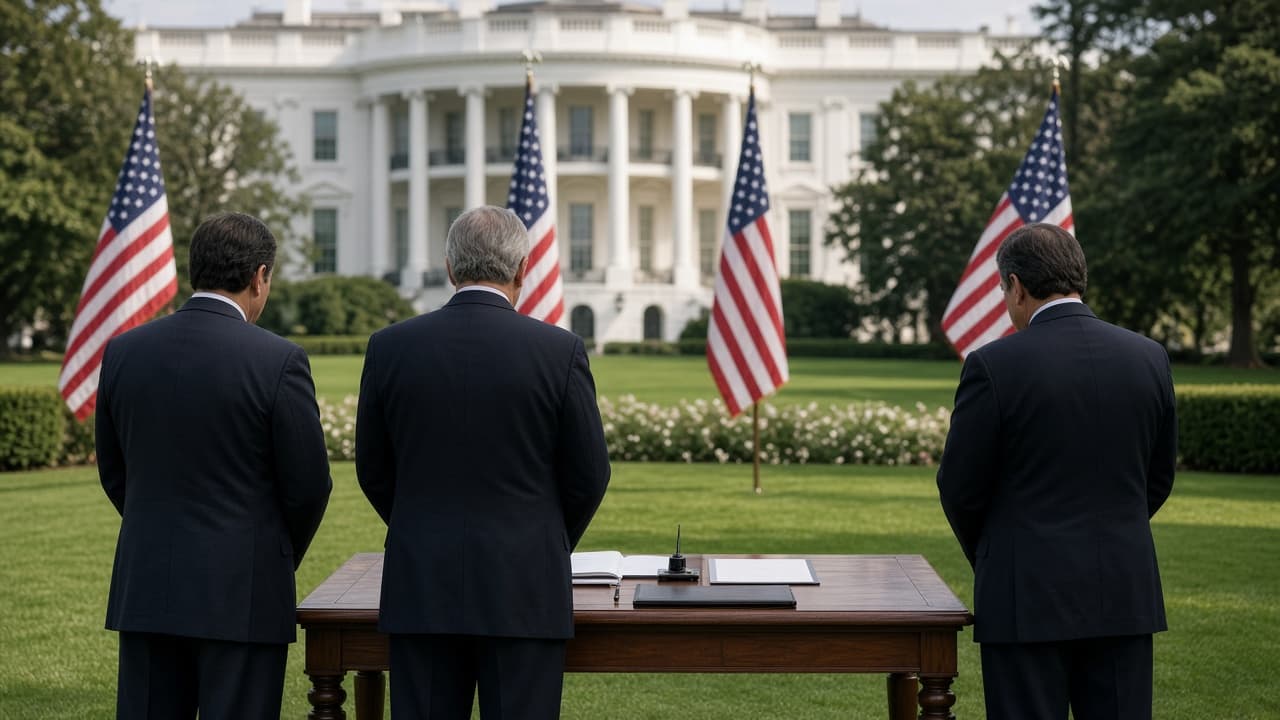 Illustrative White House lawn ceremony for the 1993 Oslo Accords signing