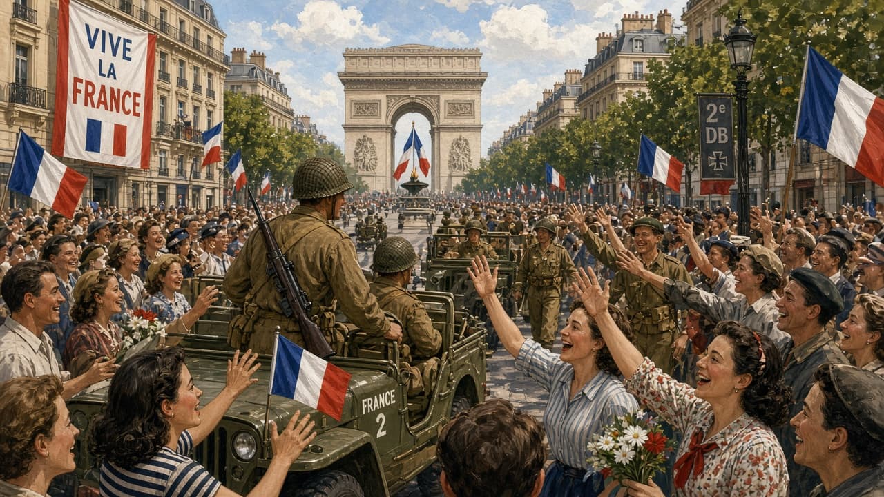 Illustrative Paris liberation crowd