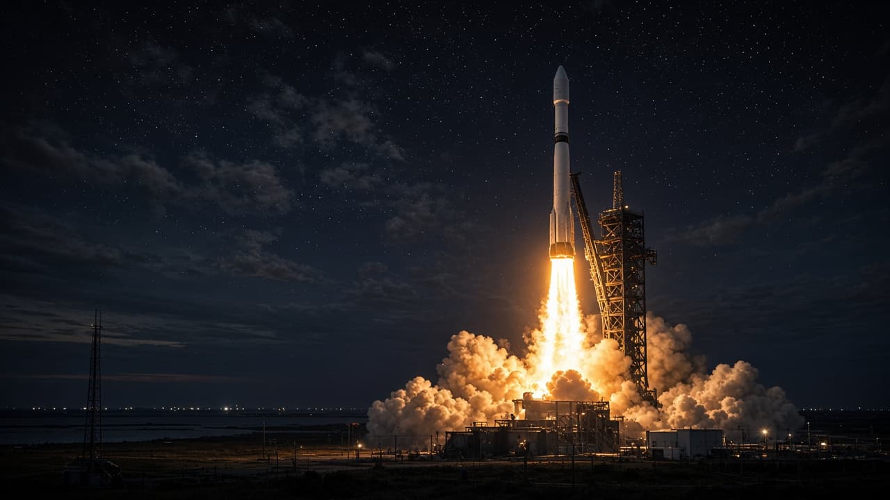 Illustrative view of an Atlas V rocket lifting off from Cape Canaveral in 2020