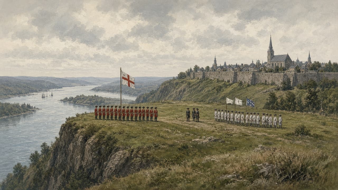 Illustrative view of British and French lines meeting on the Plains of Abraham above Quebec