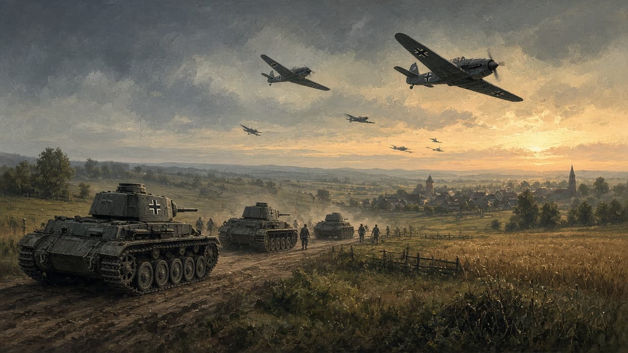 Illustrative view of German forces advancing into Poland in September 1939