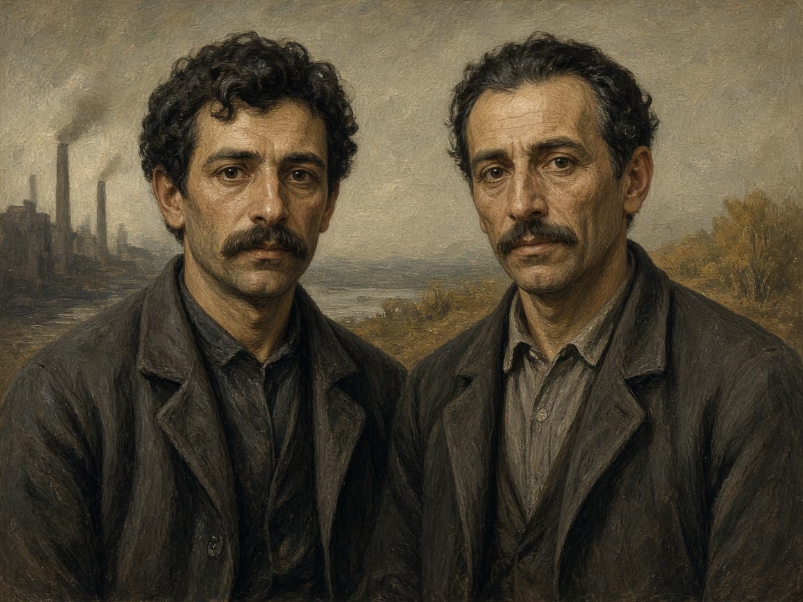 Illustrative dual portrait of Nicola Sacco and Bartolomeo Vanzetti