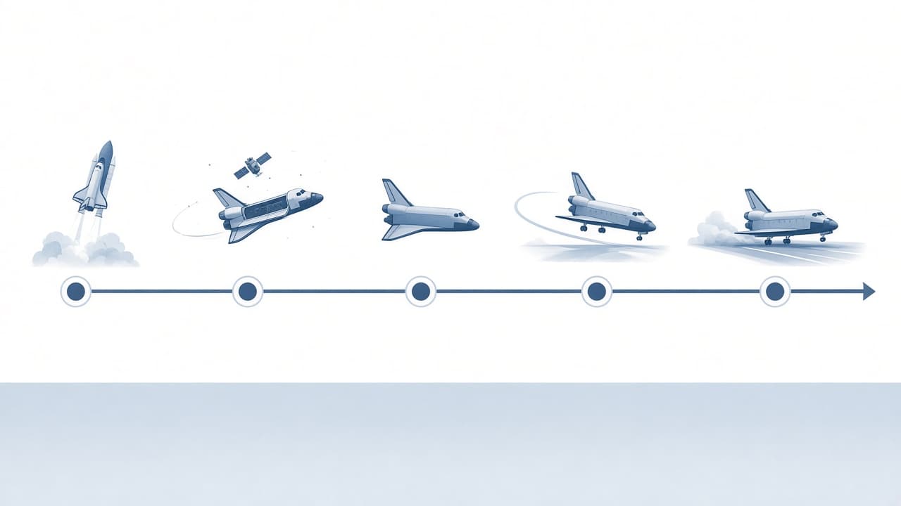 Educational timeline of the Space Shuttle programme from the first flight of Columbia in 1981 to the final landing of Atlantis in 2011