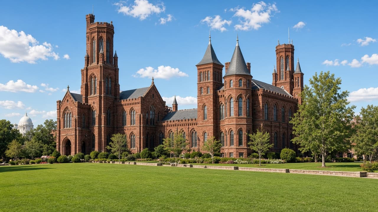 Illustrative view of the Smithsonian Castle on the National Mall