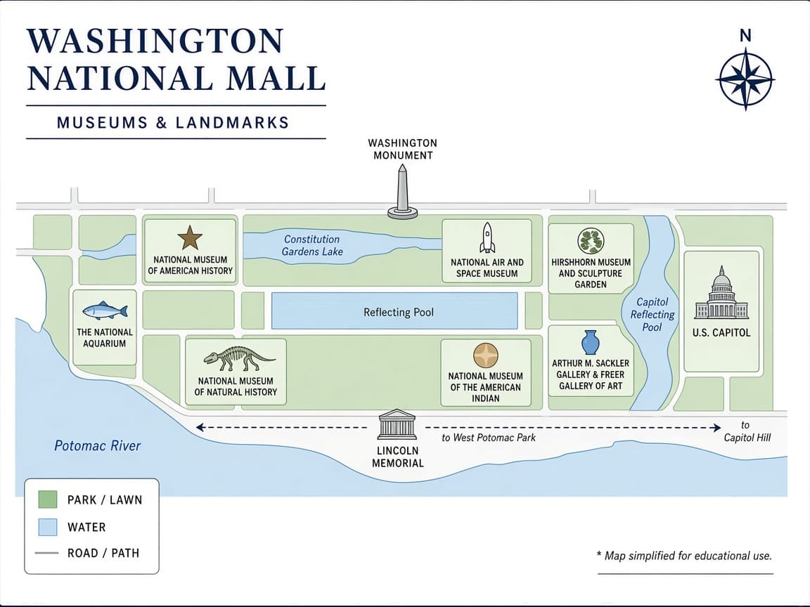 Educational map of Smithsonian museums on the National Mall