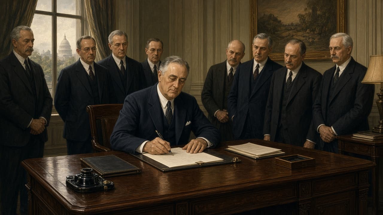 Illustrative 1930s signing ceremony for the Social Security Act