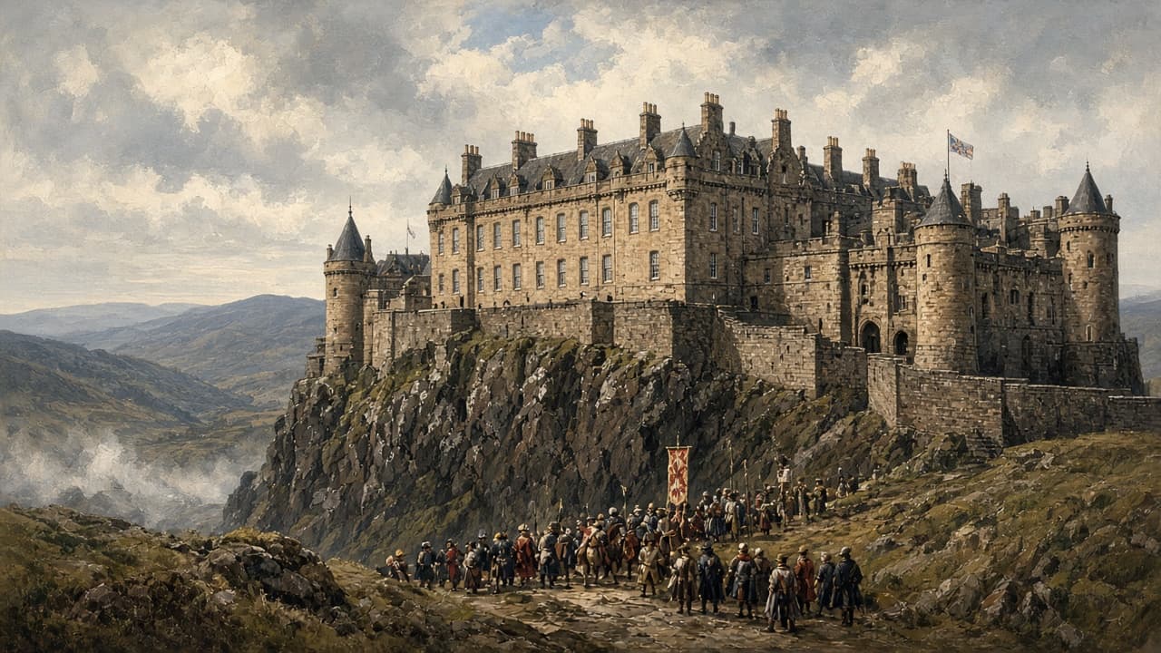 Illustrative view of an infant coronation ceremony inside Stirling Castle in 1543