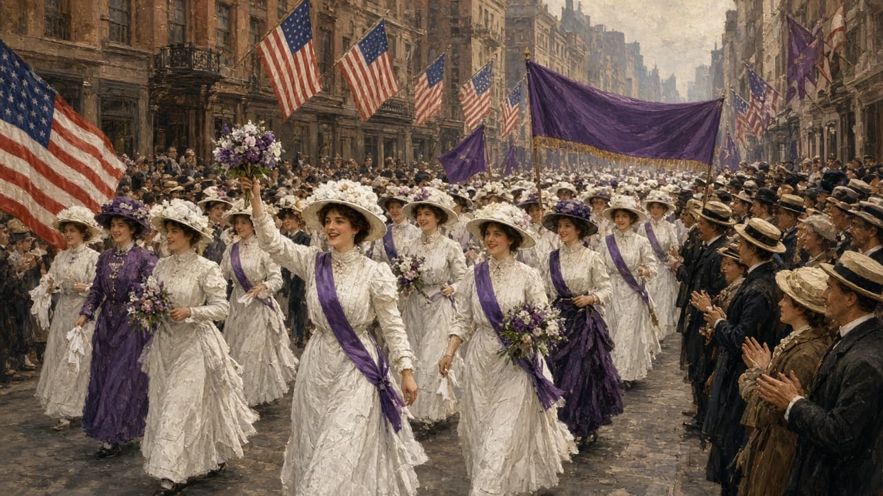 Illustrative celebration as women's suffrage is secured in 1920