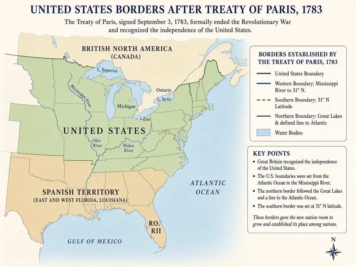Educational US borders 1783 map