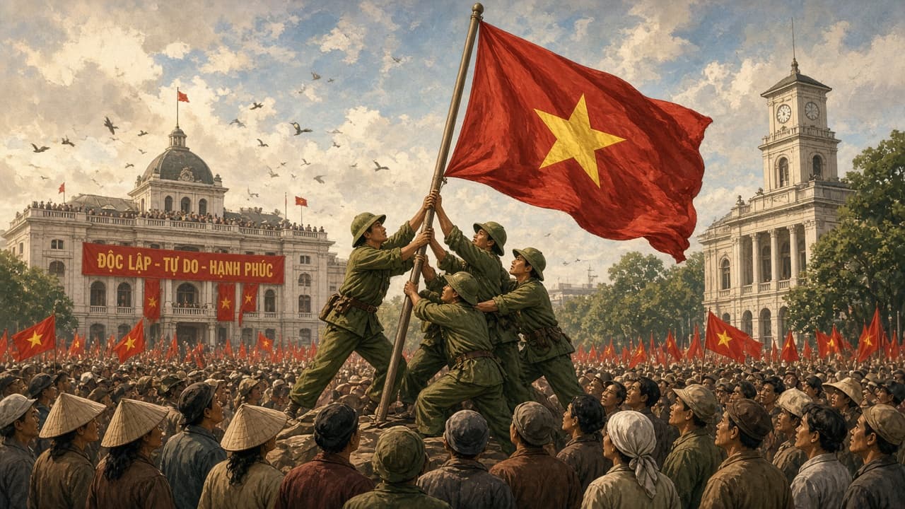 Illustrative Vietnam flag raising 1945
