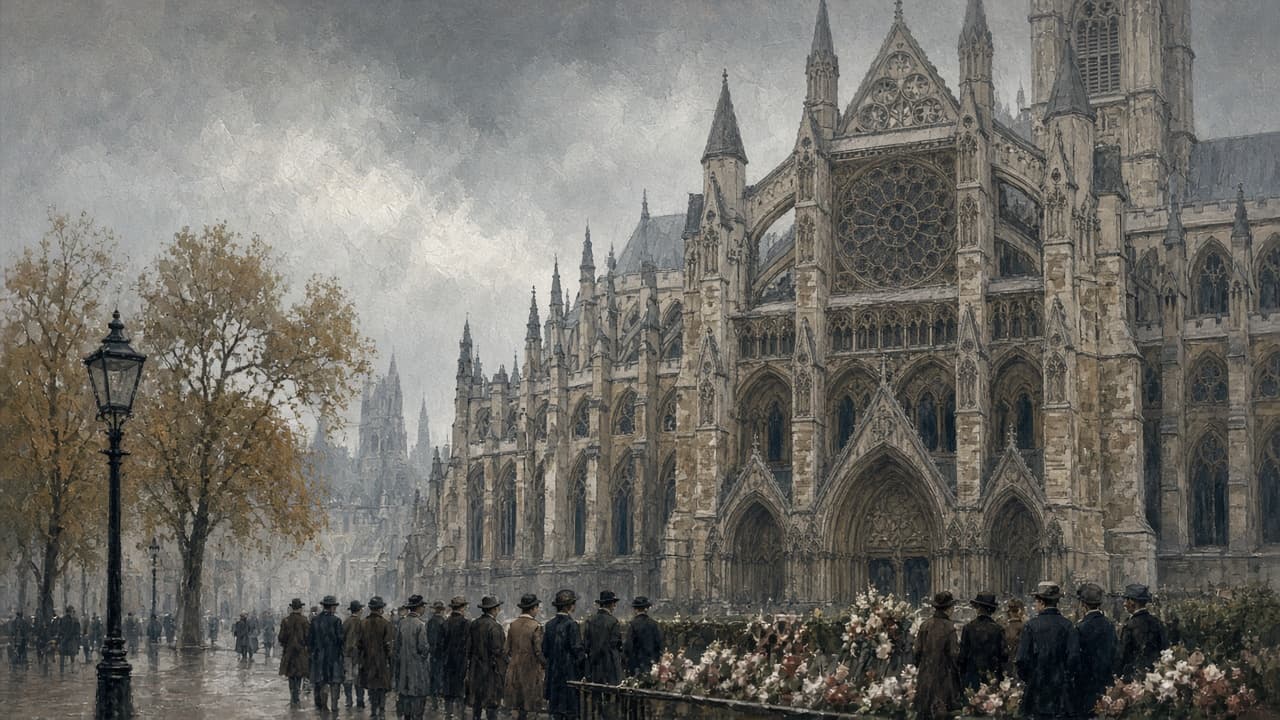 Illustrative view of Westminster Abbey prepared for Diana's funeral in 1997