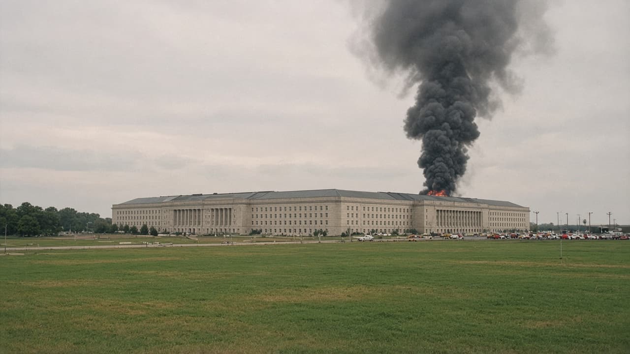 Distant view of smoke at the Pentagon on September 11