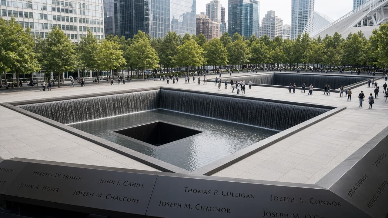 National September 11 Memorial reflecting pools in New York