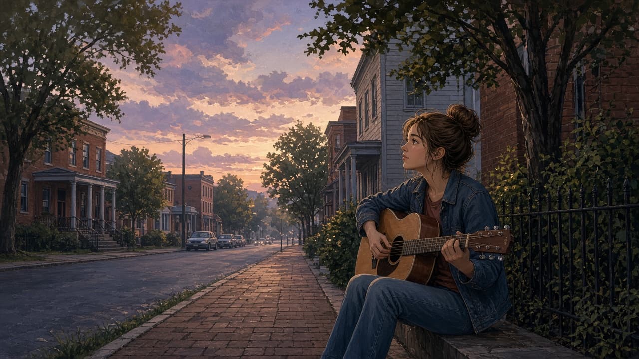 Illustrative teenage musician with a guitar in Nashville